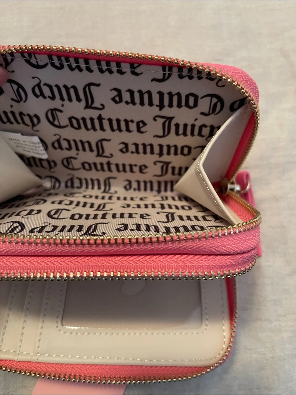 Juicy Couture Hot Pink Velvet Crystal Logo Zip Wallet